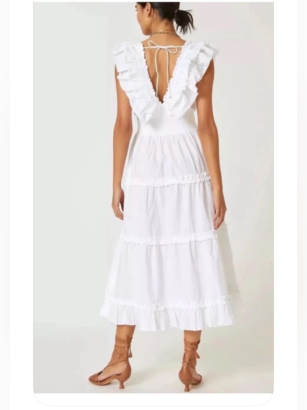 RARE! • ANTHROPOLOGIE • LOVE THE LABEL ‘Azalea’ White Ruffle Tiered Midi Dress - Picture 4 of 17